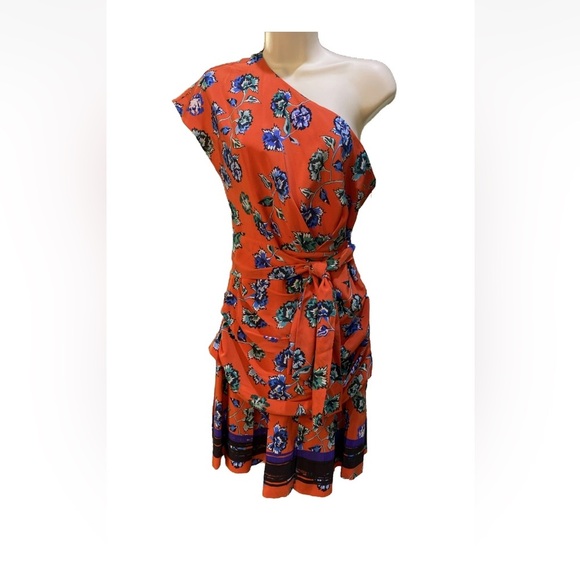 10 Crosby Derek Lam Orange Floral One-Shoulder Dress size 4 - Picture 4 of 12